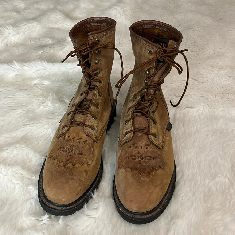 Ariat, Mens A2-Competitor Brown Leather Lace Up Western Riding Boots Men Size 9